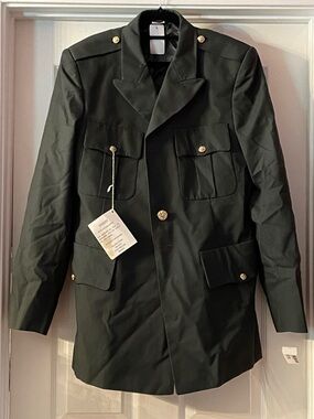 Men's Military Field Jacket in Dark Green with Gold Buttons
